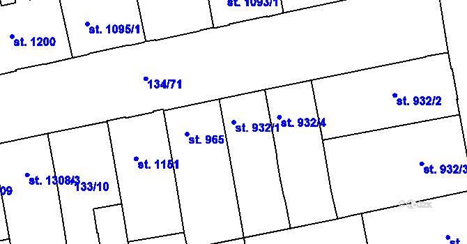Parcela st. 932/1 v KÚ Pardubice, Katastrální mapa