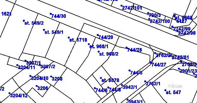 Parcela st. 968/2 v KÚ Pardubice, Katastrální mapa