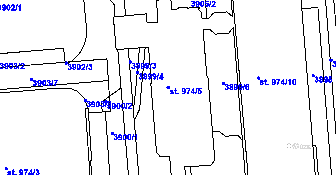 Parcela st. 974/5 v KÚ Pardubice, Katastrální mapa
