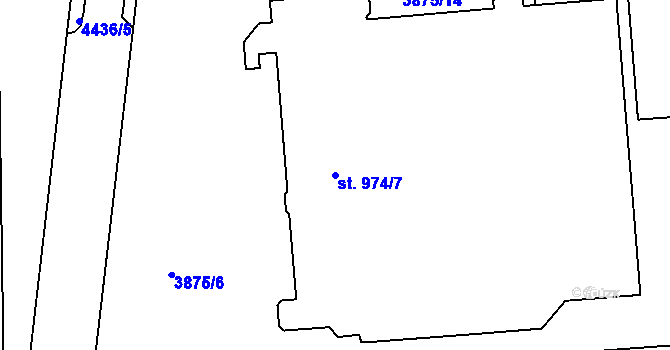 Parcela st. 974/7 v KÚ Pardubice, Katastrální mapa