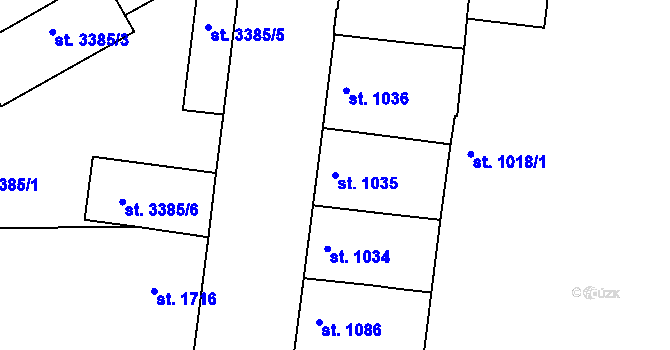 Parcela st. 1035 v KÚ Pardubice, Katastrální mapa