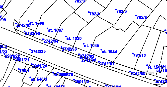 Parcela st. 1045 v KÚ Pardubice, Katastrální mapa