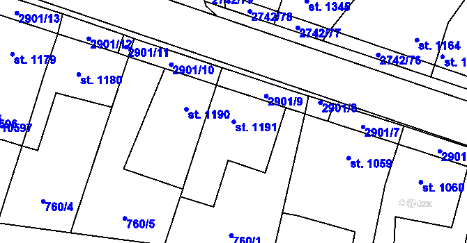 Parcela st. 1191 v KÚ Pardubice, Katastrální mapa