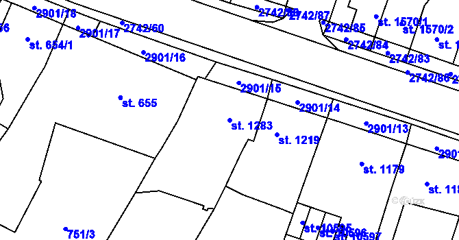 Parcela st. 1283 v KÚ Pardubice, Katastrální mapa