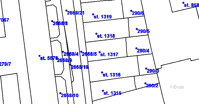 Parcela st. 1317 v KÚ Pardubice, Katastrální mapa