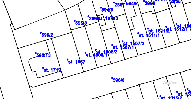 Parcela st. 1506/2 v KÚ Pardubice, Katastrální mapa