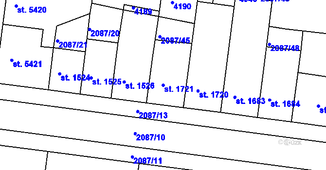 Parcela st. 1721 v KÚ Pardubice, Katastrální mapa