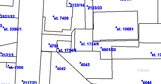 Parcela st. 1724/9 v KÚ Pardubice, Katastrální mapa