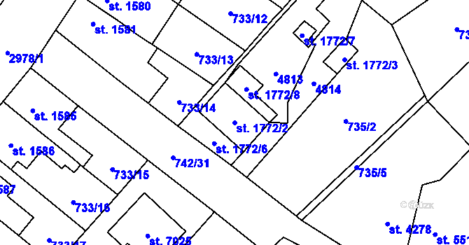 Parcela st. 1772/2 v KÚ Pardubice, Katastrální mapa