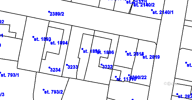 Parcela st. 1896 v KÚ Pardubice, Katastrální mapa