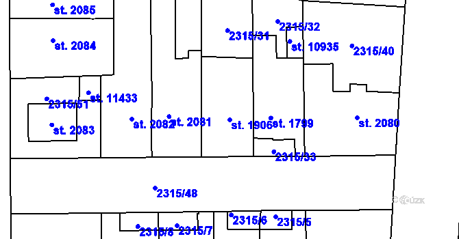 Parcela st. 1906 v KÚ Pardubice, Katastrální mapa