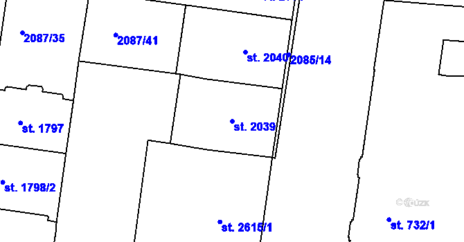 Parcela st. 2039 v KÚ Pardubice, Katastrální mapa