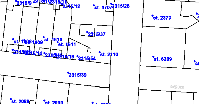 Parcela st. 2110 v KÚ Pardubice, Katastrální mapa