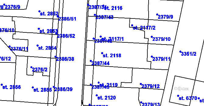 Parcela st. 2118 v KÚ Pardubice, Katastrální mapa