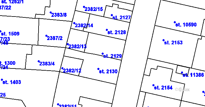 Parcela st. 2129 v KÚ Pardubice, Katastrální mapa