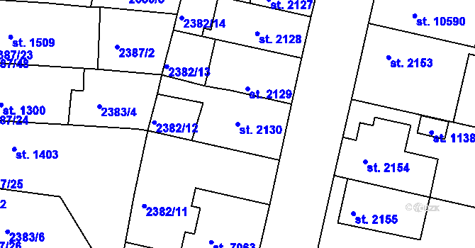 Parcela st. 2130 v KÚ Pardubice, Katastrální mapa