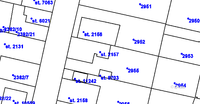 Parcela st. 2157 v KÚ Pardubice, Katastrální mapa