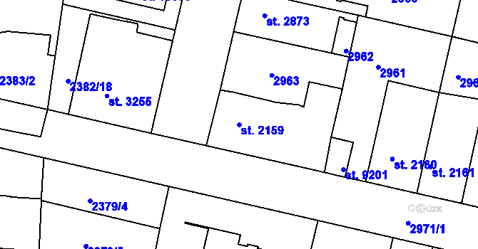 Parcela st. 2159 v KÚ Pardubice, Katastrální mapa