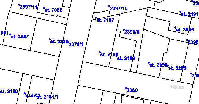 Parcela st. 2188 v KÚ Pardubice, Katastrální mapa