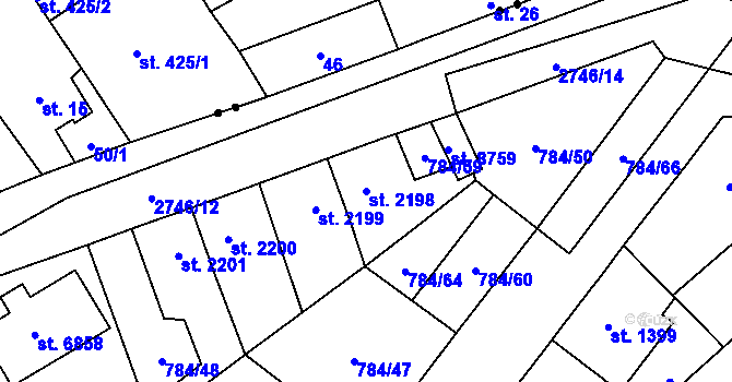 Parcela st. 2198 v KÚ Pardubice, Katastrální mapa
