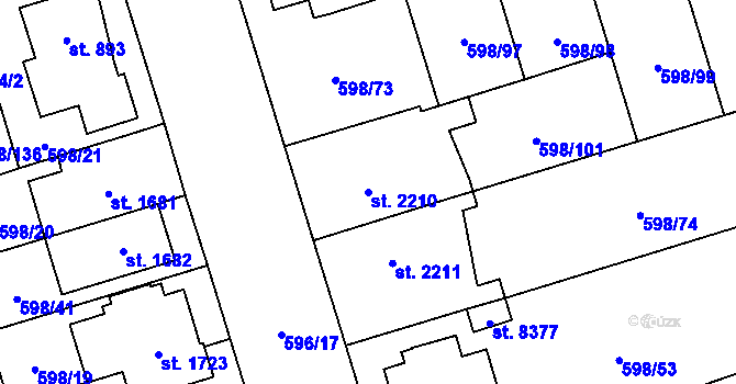 Parcela st. 2210 v KÚ Pardubice, Katastrální mapa