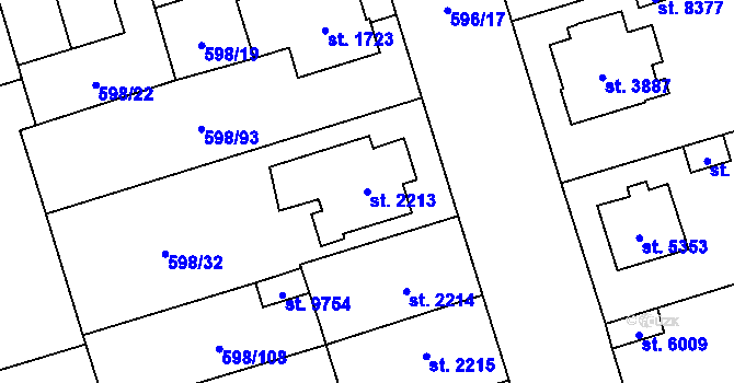 Parcela st. 2213 v KÚ Pardubice, Katastrální mapa