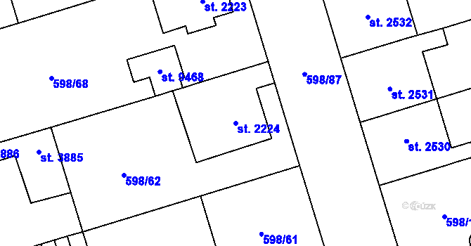 Parcela st. 2224 v KÚ Pardubice, Katastrální mapa