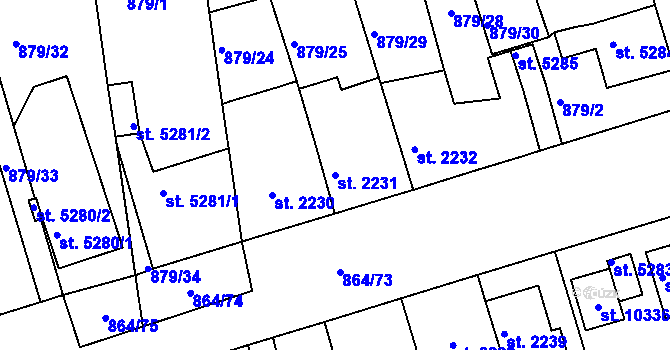 Parcela st. 2231 v KÚ Pardubice, Katastrální mapa