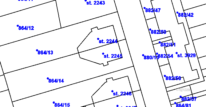 Parcela st. 2245 v KÚ Pardubice, Katastrální mapa