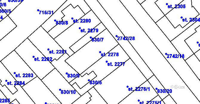 Parcela st. 2278 v KÚ Pardubice, Katastrální mapa