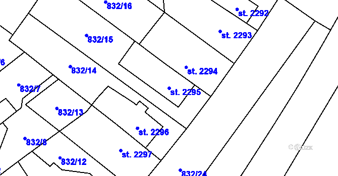Parcela st. 2295 v KÚ Pardubice, Katastrální mapa