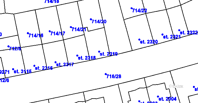 Parcela st. 2319 v KÚ Pardubice, Katastrální mapa