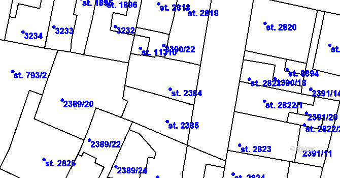 Parcela st. 2384 v KÚ Pardubice, Katastrální mapa