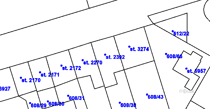 Parcela st. 2392 v KÚ Pardubice, Katastrální mapa