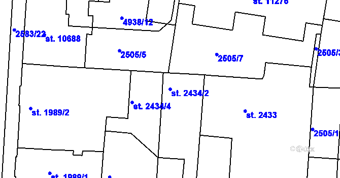 Parcela st. 2434/2 v KÚ Pardubice, Katastrální mapa