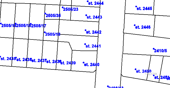 Parcela st. 2441 v KÚ Pardubice, Katastrální mapa