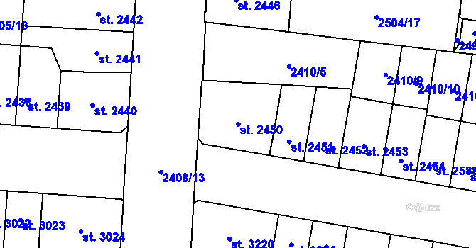 Parcela st. 2450 v KÚ Pardubice, Katastrální mapa