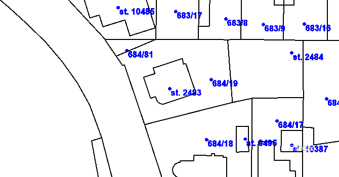 Parcela st. 2483 v KÚ Pardubice, Katastrální mapa