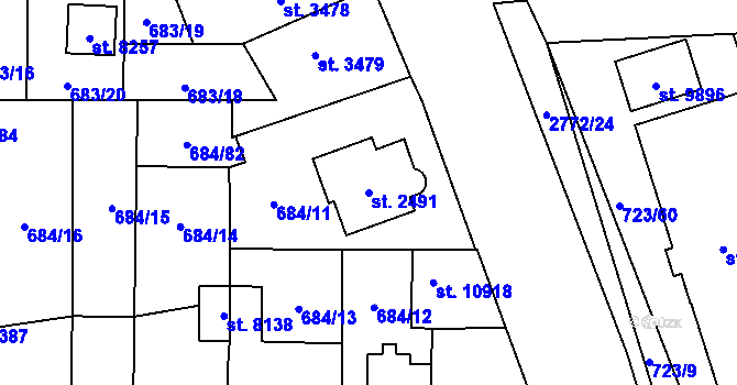 Parcela st. 2491 v KÚ Pardubice, Katastrální mapa