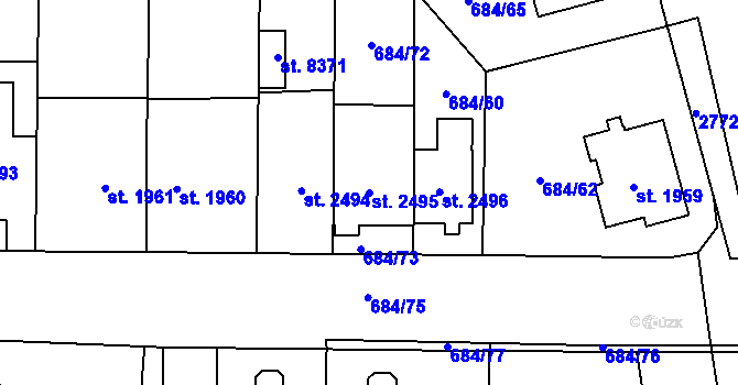 Parcela st. 2495 v KÚ Pardubice, Katastrální mapa