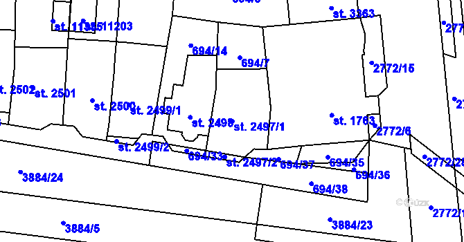 Parcela st. 2497/1 v KÚ Pardubice, Katastrální mapa