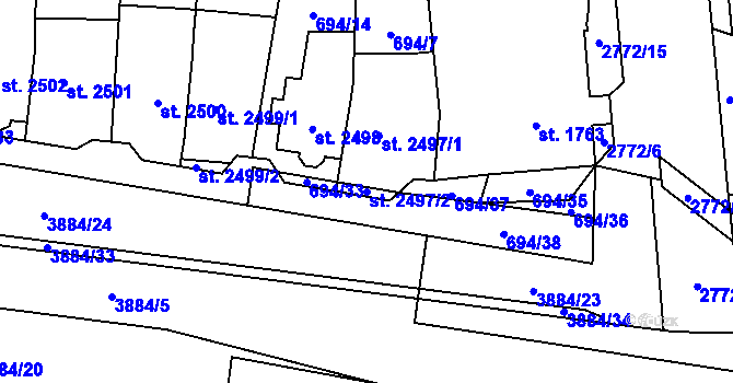 Parcela st. 2497/2 v KÚ Pardubice, Katastrální mapa