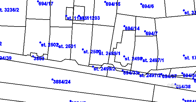 Parcela st. 2499/1 v KÚ Pardubice, Katastrální mapa