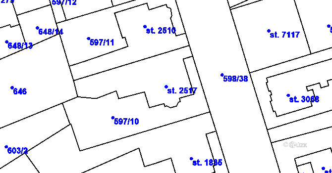 Parcela st. 2517 v KÚ Pardubice, Katastrální mapa