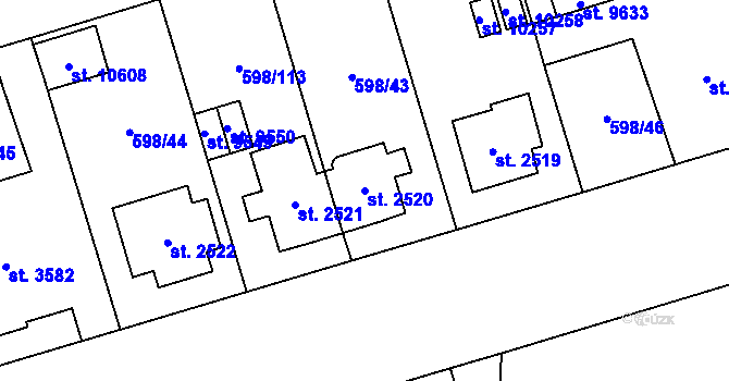 Parcela st. 2520 v KÚ Pardubice, Katastrální mapa