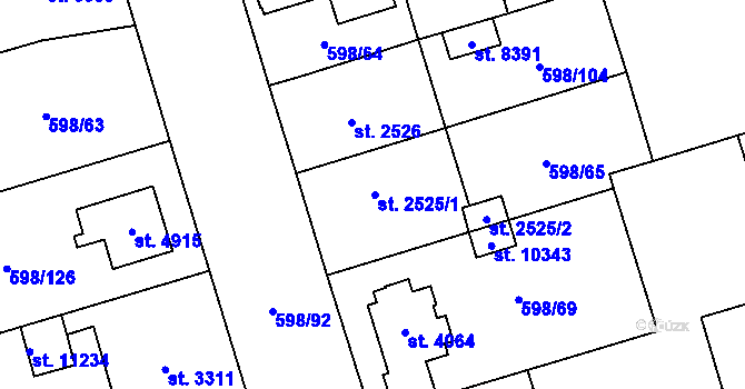 Parcela st. 2525 v KÚ Pardubice, Katastrální mapa