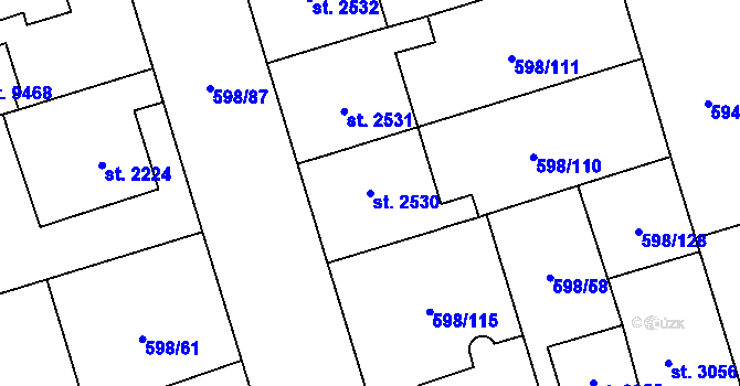 Parcela st. 2530 v KÚ Pardubice, Katastrální mapa
