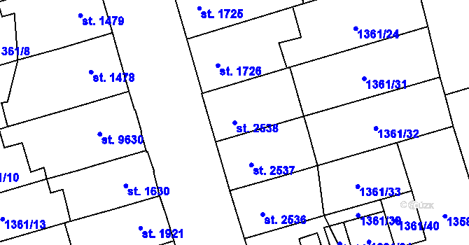 Parcela st. 2538 v KÚ Pardubice, Katastrální mapa