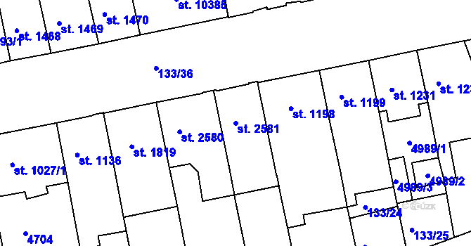 Parcela st. 2581 v KÚ Pardubice, Katastrální mapa