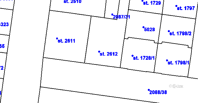 Parcela st. 2612 v KÚ Pardubice, Katastrální mapa